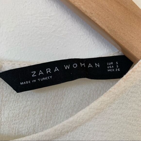 Zara Women Cream Crepe‎ Lace Round Nexk Short Lace Sleeves Blouse - Picture 3 of 6